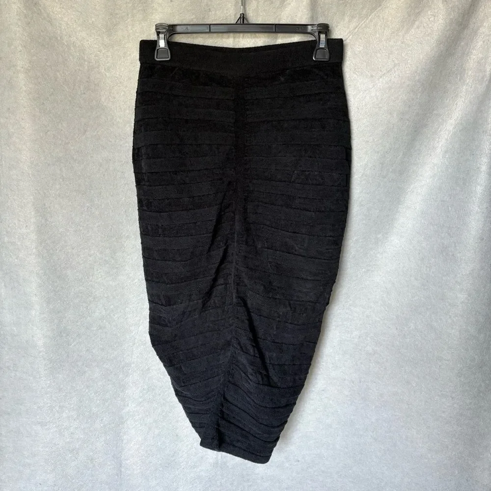 By Anthropologie Marilyn Black Midi Fitted Ribbed Sweater Skirt
